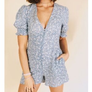 LUSH Light Blue Paisley Romper with Pockets S